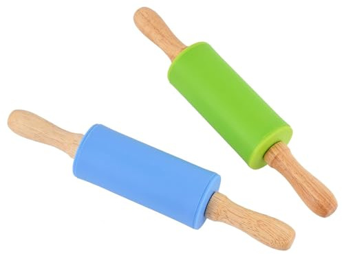 katmerio Silikon Nudelholz, 2 stücke Rolling Pin Non-Stick Surface Wooden Handle, Kitchen Baking Cooking Tools for Baking Pizza Cookie Cake Pastry, 25 cm