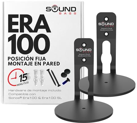 Sound Bass ERA100 Wall Mount Bracket, Low Profile, Black, Twin Pack, Compatible with Sonos ERA 100 Speaker, Complete with All Fixing Hardware