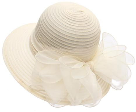 Vikodah Tocado de organza para mujer, sombrero de novia, vestido de novia, sombrero de sol, ala ancha, para fiesta de té, Derby, Biege, Talla única