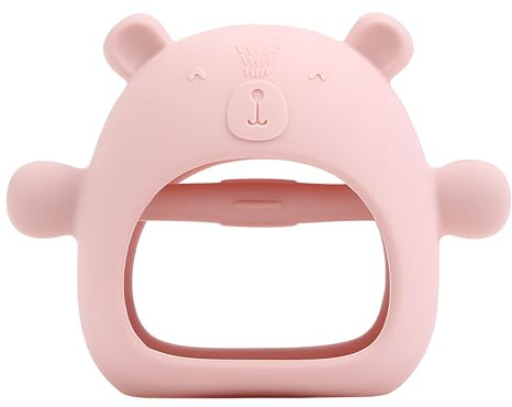 Beißspielzeug für Baby, Silikon Beißring Fäustling für Babys, Kleinkinder, Beißring, Junge Mädchen Dusche Geschenke Rosa