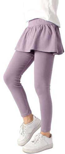 LOLANTA Leggings da Bambina, Leggings in Cotone Elasticizzato con Gonna con Volant, Gonna-Pantalone Casual per Bambini, Viola, 11-12 Anni, 160