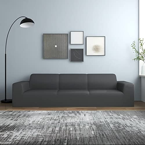 Gecheer Stretch Sofahusse 4-Sitzer Wiederverwendbar Sofabezug Sofa Abdeckung Überwürfe Universal Stretchhusse Sofaschoner Anthrazit Polyester-Jersey