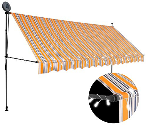 BaraSh Einziehbare Markise Handbetrieben mit LED 400 cm Gelb und Blau Klemmmarkise Einziehbar, Sonnenschutz für Fenster Terrasse Balkon, Balkonmarkise Fallarmmarkise Fenstermarkise