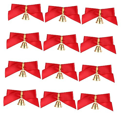 GOOHOCHY 24 Stück Rote Weihnachtsbaumdekoration mit Zarten Schleifen und Glöckchen aus Polyester und Legierung für Festliche Girlanden und Weihnachtsdeko