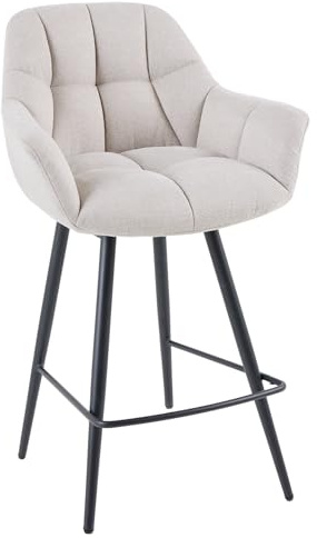 Barhocker PAPILLON 62cm - champagner schwarz - Strukturstoff Metall | 180° drehbar, Auto-Return, höhenverstellbare Füße, pflegeleichter Bezug, Armlehnen, Ziersteppung, fester Stand