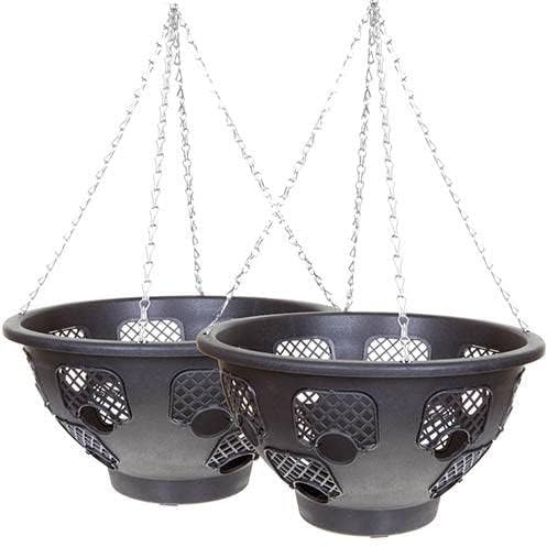 Trendi®Easy Fill Hanging Baskets/Planters Black 14/ Indoor Outdoor Garden Porch Decoration With Chain 46cm (Two Hanging Baskets)