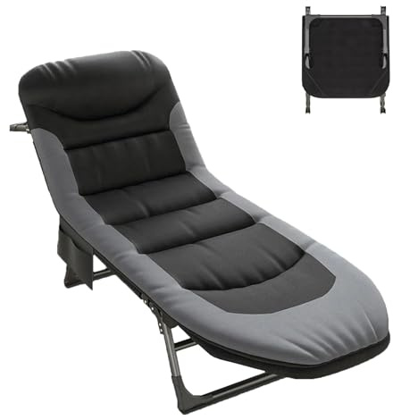 YUODIJIO Liegestuhl Garten Relaxliege, Verstellbare Rückenlehne, Gartenliege Klappbar Campingbett Sonnenliege Klappbar 190x60x30 cm, Campingliege mit Kopfkissen für Camp Garten Balkon
