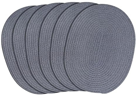 fanquare Ovale gewebte Platzsets Satz von 6 Dunkelgrau Baumwolle Seil Geflochtene Platzsets hitzebeständig Waschbar rutschfeste Tischsets für Küche Esstisch, Home Dekoration 30x40cm