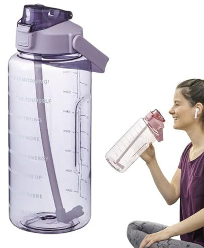 Borraccia da 2 litri con cannuccia, grande borraccia sportiva con cannuccia e marcatura 'ora bottiglia d'acqua motivante per palestra all'aperto, borraccia impermeabile in plastica senza BPA