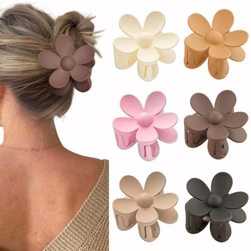 ZSPERKLA 6 Stück Blumen-Haarklammern für dickes dünnes Haar, starker Halt, niedliche Blume Haarspangen, rutschfeste, große, matte, Haarstyling Zubehör für Frauen Mädchen