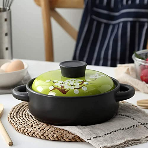 WEYFH Olla De Barro Antiadherente, Cazuela Recubierta De Cerámica Resistente Al Calor con Tapa Y Mango De Esmalte De Colores Amarillo 1 (Verde 1,5 L)