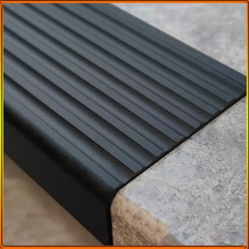 ZIUSFAC Self Adhesive Stair Edge Protector Metal, Stair Treads 1/2 2 Wide Stair Nose Edging Anti Slip Step Trim Strips Molding L Shape Transition Strip For Outdoor Indoor Staircase(Black,Wide 7cm)