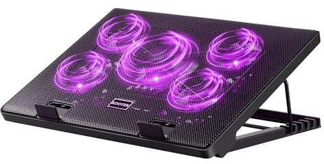 Kootek Laptop Cooling Pad, Laptop Cooler with 5 Quiet Fans for 12-17 Computer PC Notebook Gaming Laptop Fan, Height Adjustable Laptop Cooling Stand Laptop Accessories (Purple)