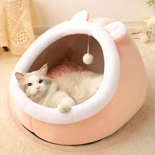 YPDOPORA Winterwarmes Katzen-/Hundezelt, Verdickte Hunde, Katzenbetten Für Den Innenbereich, Katzenhütte, Katzenzelt, Warme Katzenhöhle, Überdachtes Katzenbett,Rosa,L
