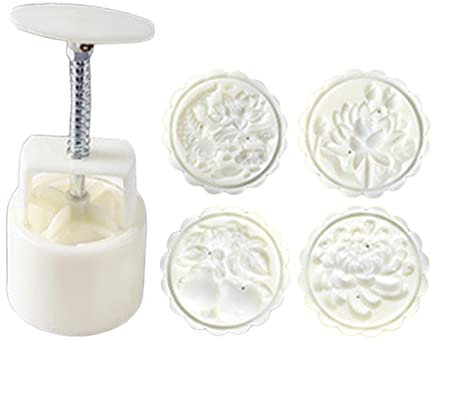 mooncake Mould Hand Press Mooncake Plastic Mooncake Set 75g with Flower Fish Pattern Stamps Press Moon Cake Mould for Mid-Autumn Festival