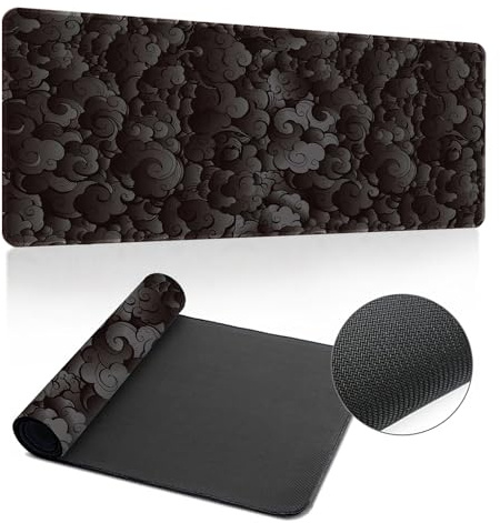 Hearda Alfombrilla Ratón XXL/XL/L, Nubes Multicolores Alfombrilla Rató, Alfombrilla Gaming con Bordes Cosidos y Base Antideslizante, Mouse Pad para Oficinas y Hogares (600x300x3mm,Negro)