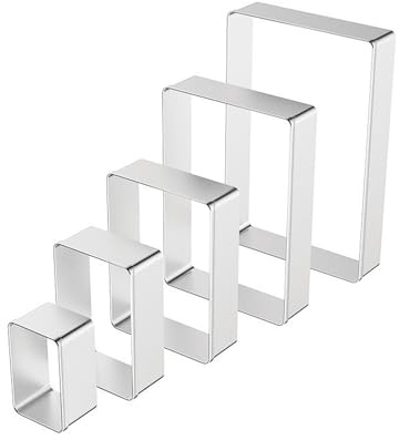 Lot de 5 emporte-pièces carrés, lavables 430, en acier inoxydable, rectangulaires, différentes tailles, réutilisables, rectangulaires, pour biscuits, pâtisseries, gâteaux en mousse