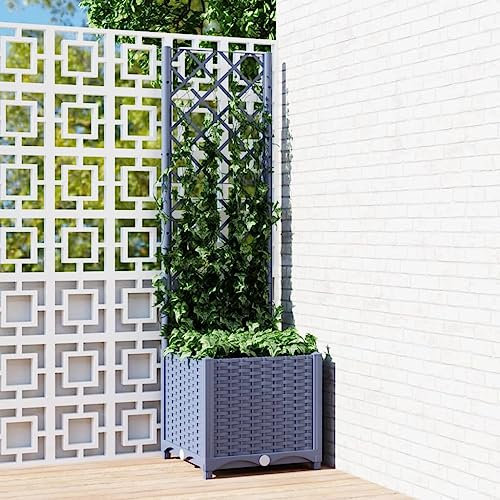 Eleganz Pflanzkübel mit Spalier Dunkelgrau - Pflanztöpfe zur Pflanzen Anzucht - Blumentöpfe für Sämlinge für Obst, Gemüse, Pflanzen 40x40x136 cm