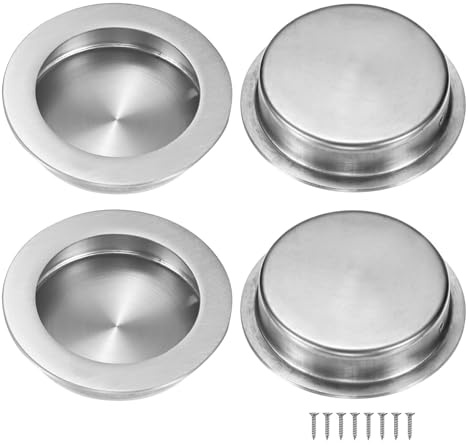 M METERXITY 4-Pack Recessed Finger Pulls, 2.75 Inch / 70mm Stainless Steel Sliding Closet Door Handles for Barn/Pocket Door, Round Flush Pulls Handles