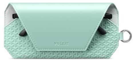 VULKIT Bärbart läder glasögonfodral för kvinnor och män, smalt solglasögonfodral, unisex glasögonfodral, passar de flesta standardglasögon och solglasögon, grön, Mintgrön, one size