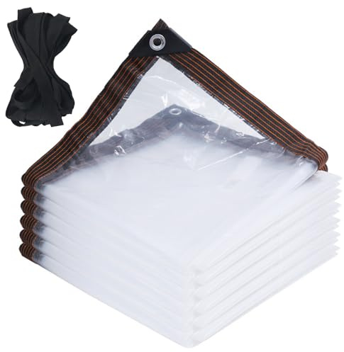 JOAASU Clear Tarpaulin, 2m x 3m Heavy Duty Transparent Tarpaulin with Eyelets and Rope, Thickened Reinforced PVC Clear Tarps, Waterproof Gazebo Side Panels for Gazebo, Greenhouse, Patio