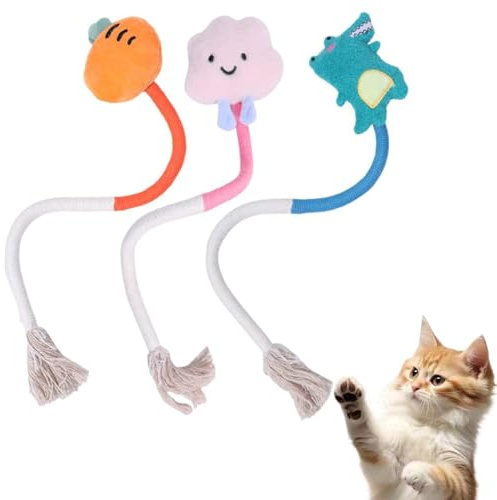 Qaestuan 3 Pièces Jouet Chat, Jouet pour Interactif, Bâtonnets Herbe à Chat, Jouets de Soins Dentaires, Bâtons de Dentition Corde, pour Mâcher Intérieur et Friandises Dentaires