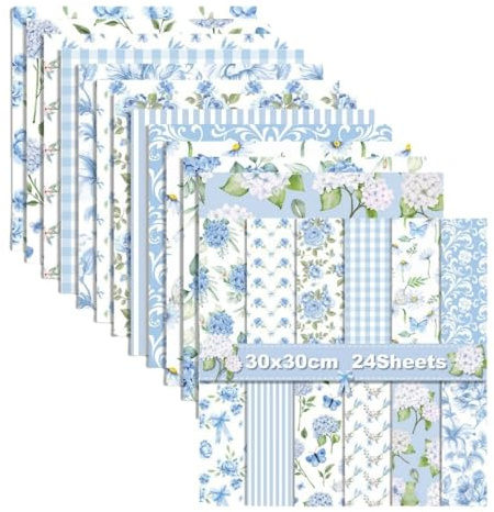 Lot de 24 feuilles de papier pour scrapbooking double face - 30 x 30 cm - Motif hortensia aquarelle - Pour la fabrication de cartes, album photo, journal, emballage cadeau (hortensia, 30 x 30 cm)
