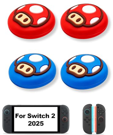 Thumb Grips Caps for Nintendo Switch 2 2025, Cute Switch 2 Joystick Caps | 4Pcs Silicone Switch 2 Thumb Grips Soft Joystick Covers Anti-Scratch & Anti-Slip Thumbstick Caps Analog Stick Cover Red&Blue