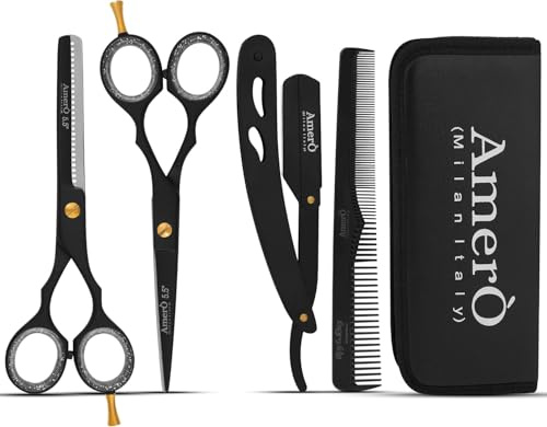 Professional Barber Kit with Leather Pouch – Includes Straight Razor, Hair Comb, 5.5 Barber Scissors & Thinning Razor – Portable Grooming Set for Haircutting, Styling & Shaving