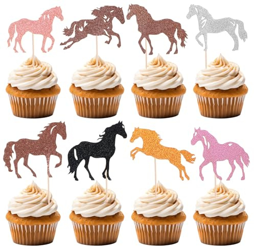 Ymapinc Horse Cake Topper, 32Pcs Glittery Horse Birthday Decorations Set for Woman, Equestrian Themed Parties, Baby Showers & Weddings Decorations
