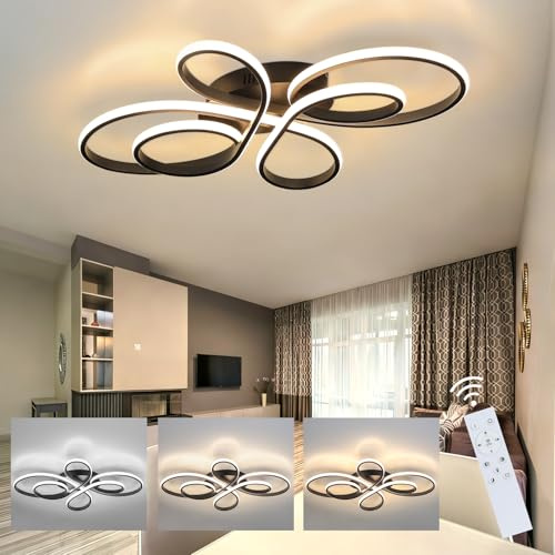 ZMH LED Deckenleuchte 100cm Schwarz Groß Dimmbar 90W Wohnzimmerlampe | Modern Design Schlafzimmerlampe Fernbedienung Deckenbeleuchtung für Schlafzimmer Esszimmer Büro Küche