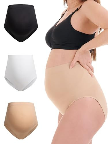 Herzmutter Mamma trosor - 3-pack - Graviditets trosor - Sömlös - Stödjande - extra mjuk och elastisk - för graviditet- över mage underkläder - för moderskap - 5830 (S-M, svart/vit/beige)