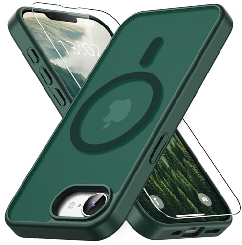 Vansdon Magnetisch für iPhone 16e / iPhone 17e Hülle-Dunkelgrün | mit 1 Schutzglas, Kompatibel mit Magsafe, Fallschutz nach Militärstandard, Transluzente Matt Rückseite Stoßfeste Handyhülle