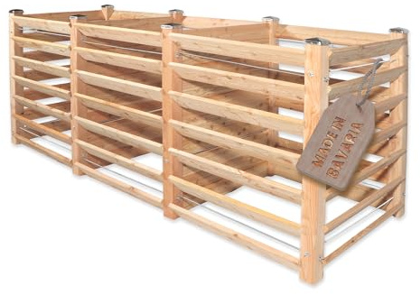 Moderner Komposter Trio ca. 120 x 346 cm Höhe 100 cm aus Lärchenholz Massivholz Steckkomposter Holzkomposter