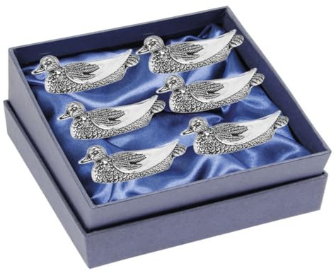 Messerbänke Enten (6 STK.) | L 8 cm | Premium Silber Plated versilbert | Edles Geschenk mit Box