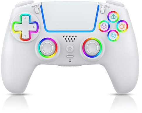 SWCTIM PS5 Controller Wireless,Compatible with PS5 Pro/Slim/PC,White | Wireless Controller with 7 Colors RGB Light,Dual Vibration,Macro/Turbo Function,3.5mm Audio Jack,6-Axis Motion