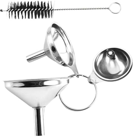 Entonnoir en acier inoxydable – Outil de cuisine durable en métal de qualité alimentaire, pour transférer des liquides d'huile, des ingrédients secs de confiture | Comprend une brosse de net