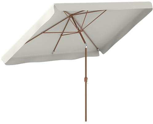 Outsunny Ombrellone da Giardino 2x3 m Inclinabile con Apertura a Manovella, Presa d'Aria e Bordo a Balze, Ombrellone da Esterno Rettangolare Anti UV 50+ in Alluminio e Poliestere 180 g/㎡, Crema