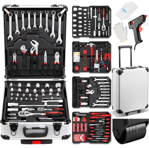 Stanew Caisse a Outil Complète | Coffret Douille de 1/4 et 1/2 | Coffret de Douille et Embouts avec Clé à Cliquet, Rallonges | 1000 Pièces Boite à Outils en Chrome Vanadium | Réparation Voiture Auto