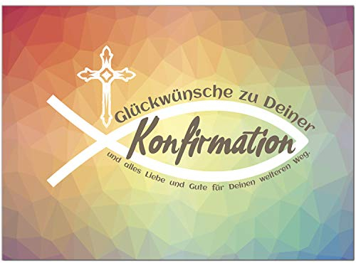 Einladungskarten Manufaktur Hamburg Glückwunschkarte Konfirmation mit Umschlag/Fisch auf buntem Mosaik/Konfirmationskarten/Karte für Glückwünsche/Feier