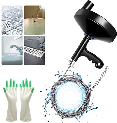 Drainsoon Drain Auger 25 Ft with Gloves, Plumbing Snake Drain Auger Hair Clog Remover, Heavy Duty Pipe Drain Clog Remover for Bathtub Drain, Bathroom Sink, Kitchen Cleaning