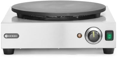 HENDI Crêpes Maker, inkl. Holzspachtel, Temperaturbereich: 50° bis 300°C, Grillfläche: ø400mm, Crêpes-Platte, Crêpes-Eisen, Crêpeplatte, Crêpesmaschine, 230V/3000W, 520x470x(H)160mm, Edelstahl