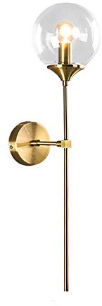 MZStech Applique murale industrielle vintage, globe en verre Clair avec applique murale dorée à bras long, applique murale dorée pour chevet (Clair)