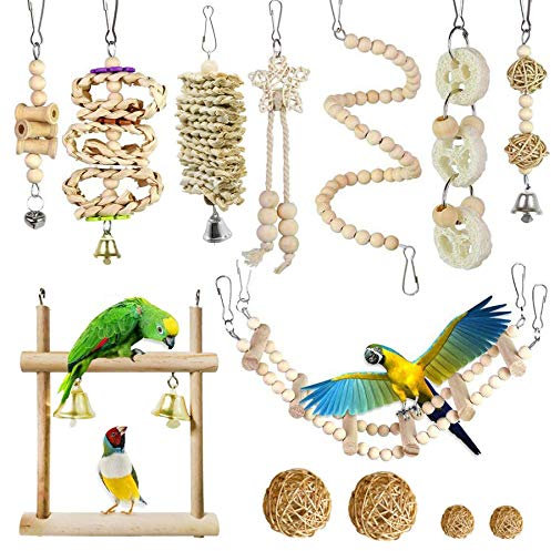 Allazone 13 Stück Sitzstangen Vögel, Papageienschaukel Vogelschaukel Schaukel, Sitzstangen für Vögel, Vögel Spielzeug Vogel Papagei Schaukel Spielzeug
