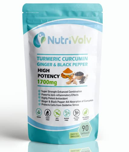 Turmeric Curcumin 1700mg with Ginger & Black Pepper – 90 Vegan Capsules | High Strength Joint Care Supplement | Natural Anti-Inflammatory & Antioxidant for Mobility, Digestion & Immune Health
