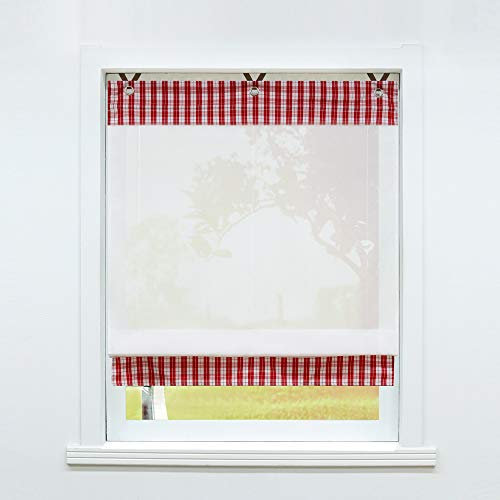 SCHOAL Raffrollo ohne Bohren Raffgardinen mit Ösen Landhaus Gardinen Modern Ösenrollo Vorhang Transparent Rot BxH 100x140cm 1 Stück