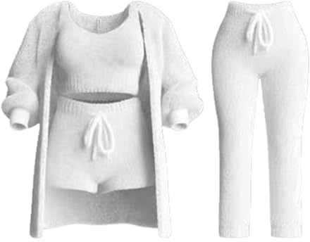 PNZLZIA Misscosy Knit Set 4-Piece, Women's Cozy Knit Set, Soft Fleece Pajamas Warm Cardigan Coat Vest Shorts or Trousers