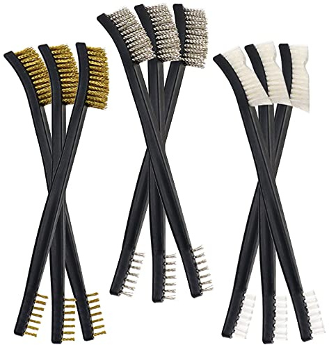 Haohai 9 Stück Mini-Drahtbürsten-Set, Nylon Messing Edelstahl Reinigung Drahtbürste, Zweireihig gezopft, 17 cm, 9 Count, Rostentfernung, Entfernen von Schweißschlacken