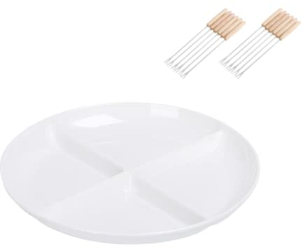 Fondue Plates 4-Piece Set Fondue Plates White with 12 Fondue Forks 24.5cm/10 inch