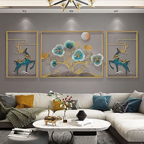 Ainydie 3D Ginkgo Blätter und Hirsch Wanddeko aus Metall, Metall Kunst Wandschmuck Wanddekoration Wandskulpturen, Dekoration für Wohnzimmer Schlafzimmer,180x60cm